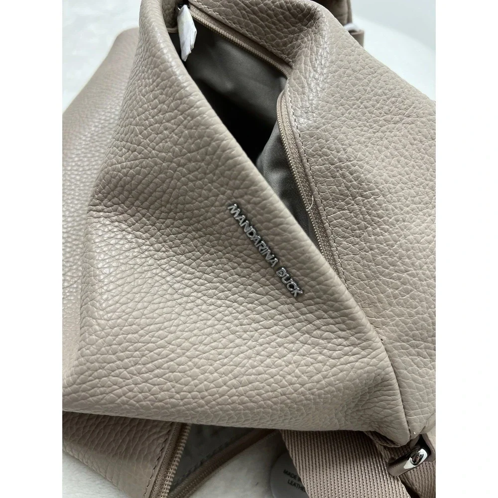 Mandarina Duck Leather Hobo Shoulder Bag Taupe Jacquard Strap Backpack Tote NEW!